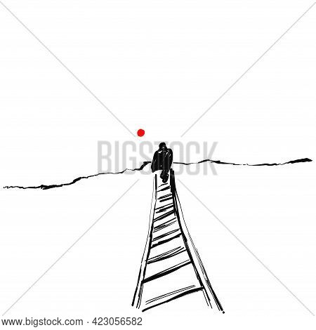 The Person Climbs A Ladder. Business Motivation Illustration. Sketch