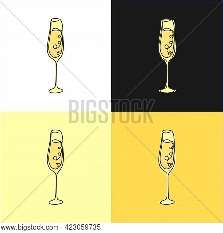 One Line Drawing Champagne Glass On Various Background. Four Types Of Images. Colored Cartoon Graphi