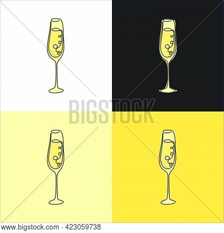 One Line Drawing Champagne Glass On Various Background. Four Types Of Images. Colored Cartoon Graphi