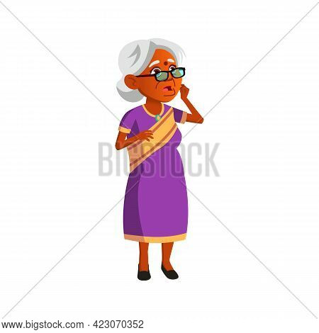 Mature Age Indian Woman Shocked From Rate On Medicine Pills Cartoon Vector. Mature Age Indian Woman 