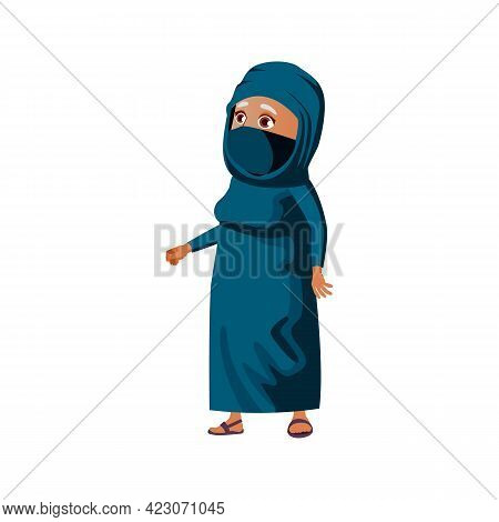 Elderly Islamic Woman In Hijab Looking With Wide Opened Eyes On Mosque Cartoon Vector. Elderly Islam