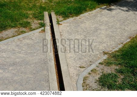 Drainage Of The Threshing Floor In The Forest Beige Color Transverse Wooden Gutter Drain The Water I