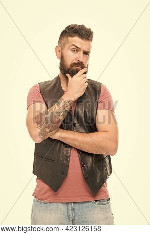Think Different Way. Styling Beard And Moustache. Fashion Trend Beard Grooming. Thoughtful Man Make 