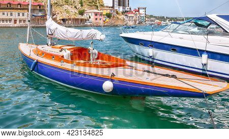View Of Balaklava Bay With Yachts On Embankment Of Balaklava In Sevastopol City. Yachts And Boats Mo