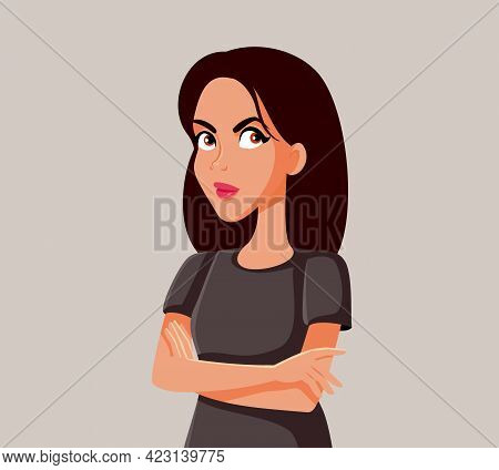 Upset Woman Standing With Arms Crossed Vector Illustration