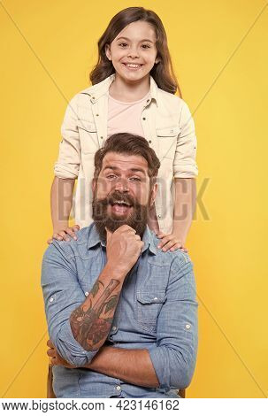 Fathers Day To You Dad. Happy Family Celebrate Fathers Day. Little Daughter And Father. Small Child 