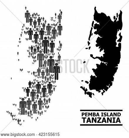 Map Of Pemba Island For Political Doctrines. Vector Population Mosaic. Concept Map Of Pemba Island D