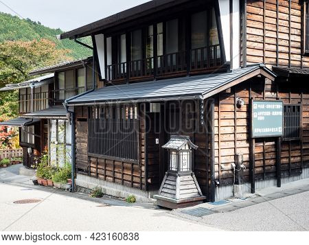 Kiso, Nagano Prefecture, Japan - October 23, 2017: Traditional Houses In Historic District Of Kiso-f