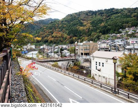 Kiso, Nagano Prefecture, Japan - October 23, 2017: Early Fall In Kiso-fukushima, A Historic Small To