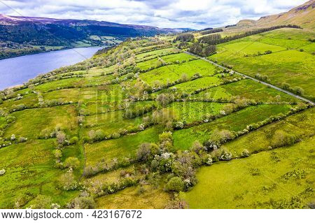 Aerial View Of Fields Next To Glencar Lough In Ireland