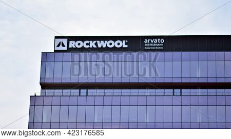 Poznan, Poland. 4 June 2021. Sign Rockwool. Company Signboard Rockwool.