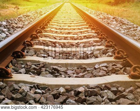 An Old Railroad, The Route Of Travel When The Sun Goes Down And Sees Nature And The Sky.