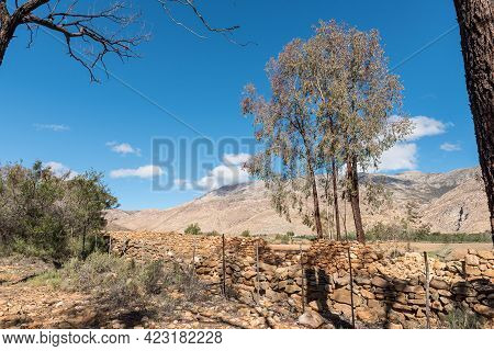 Historic Stone Boundary Walls On A Farm Near Top Of Seweweekspoort In The Swartberg Mountains