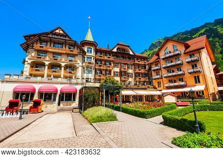 Traditional Local Houses In Wengen Village In The Interlaken District In The Bern Canton Of Switzerl