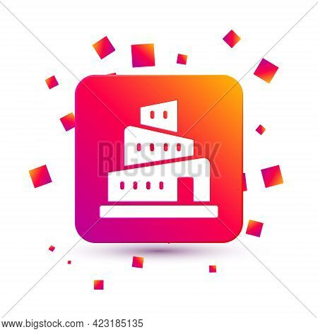 White Babel Tower Bible Story Icon Isolated On White Background. Square Color Button. Vector