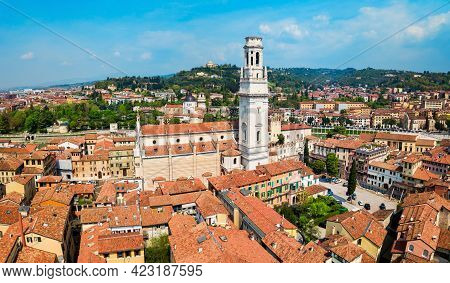 Verona Cathedral Aerial Panoramic View In Verona, Veneto Region In Italy