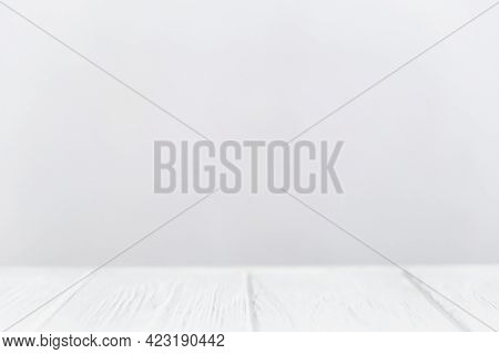 Empty Wooden Table White Background With Copy Space.