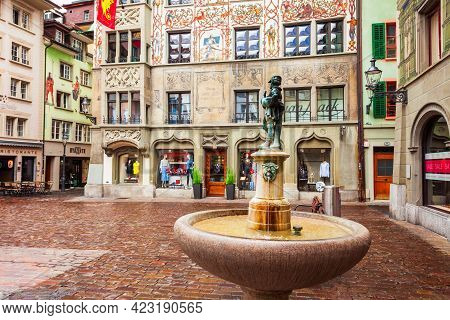 Luzern, Switzerland - July 12, 2019: Hirschenplatz Is A Main Square In Lucerne. Lucerne Or Luzern Is