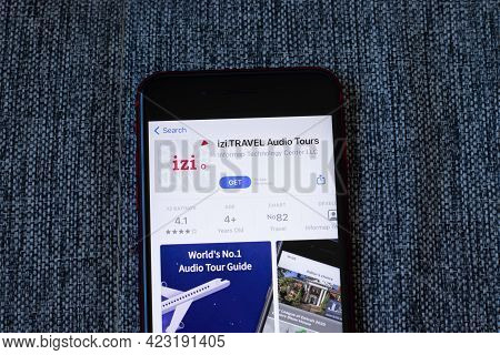 New York, Usa - 1 June 2021: Izi.travel Audio Tours Mobile App Logo On Phone Screen, Close-up Icon, 