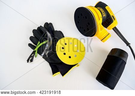 Circular Electric Power Sander, Grinder Tool, Surface Sanding Machine, Disconnected Container For Co