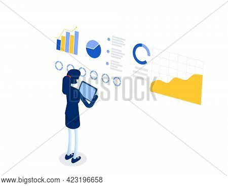 Financial Research Concept. Flat Isometric Vector Illustration