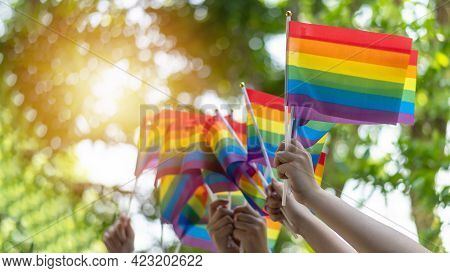 Lgbt Pride Or Lgbtq+ Gay Pride With Rainbow Flag For Lesbian, Gay, Bisexual, And Transgender People 