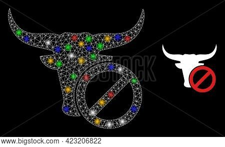 Glowing Mesh Web Reject Beef With Vibrant Glowing Spots. Constellation Vector Carcass Created From R
