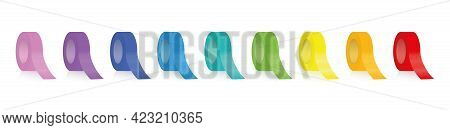 Colorful Tape Rolls, Adhesive Tapes, Electrical Tape Set, Different Colored Collection. Isolated Vec