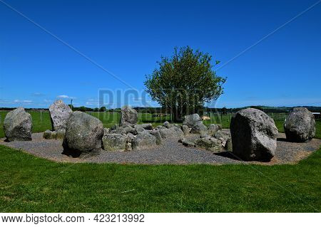 A View Of An Ancient Stone Circle In Cullerlie In Deeside, Scotland.