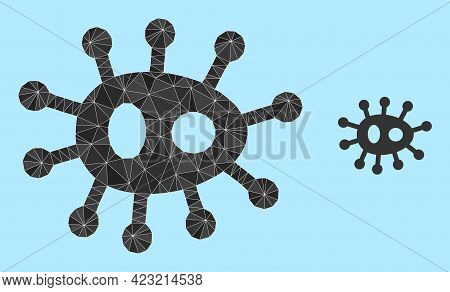 Lowpoly Bacilla Icon On A Sky Blue Background. Polygonal Bacilla Vector Is Designed Of Scattered Tri