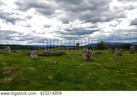 A View Of An Ancient Stone Circle In Tominaverie In Deeside, Scotland.