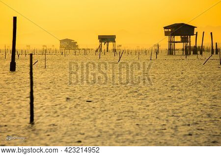 Cottage Located In The Sea. The Accommodation Of The Fishermen. Bandon ,suratthani ,thailand