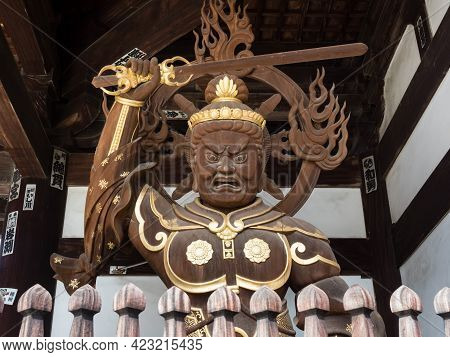 Imabari, Japan - April 11, 2018: Buddhist Guardian Deity Statue Inside The Gates Of Nankobo, Temple 