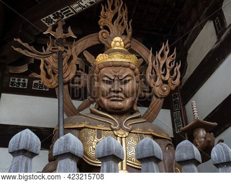 Imabari, Japan - April 11, 2018: Buddhist Guardian Deity Statue Inside The Gates Of Nankobo, Temple 