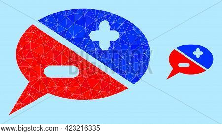 Lowpoly Chat Arguments Icon On A Sky Blue Background. Polygonal Chat Arguments Vector Is Filled From