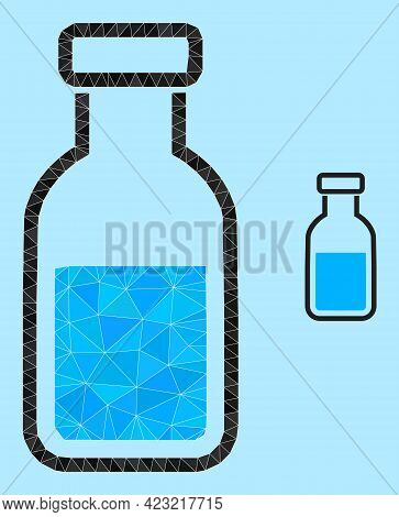 Lowpoly Vial Icon On A Light Blue Background. Polygonal Vial Vector Filled Of Chaotic Triangles. Tri