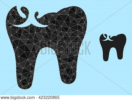 Lowpoly Tooth Caries Icon On A Sky Blue Background. Polygonal Tooth Caries Vector Is Combined Of Ran