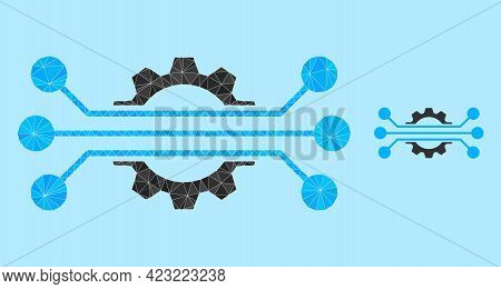 Low-poly Hitech Industry Icon On A Light Blue Background. Polygonal Hitech Industry Vector Filled Of