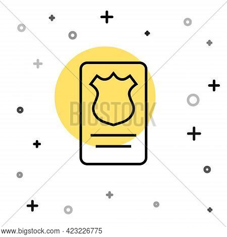Black Line Police Badge With Id Case Icon Isolated On White Background. Random Dynamic Shapes. Vecto