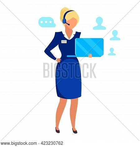 Female Entrepreneur Flat Vector Illustration. Successful Businesswoman, Telemarketing Agent Isolated
