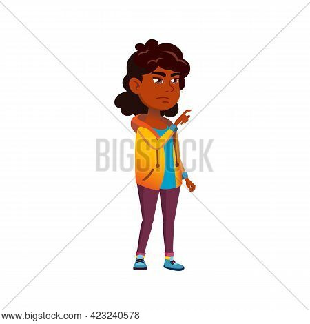 Sad African Girl In Broken Elevator Cartoon Vector. Sad African Girl In Broken Elevator Character. I