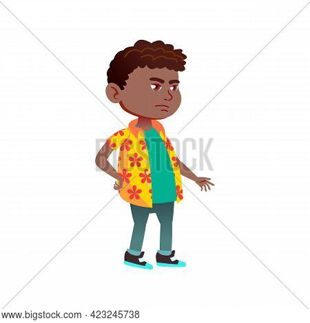 Sad African Boy Kid Waiting Order In Line Cartoon Vector. Sad African Boy Kid Waiting Order In Line 