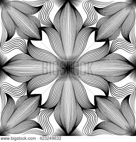 Abstract Seamless Pattern. Arabic Line Ornament With Geometric Shapes. Ffloral Orient Tile Pattern W