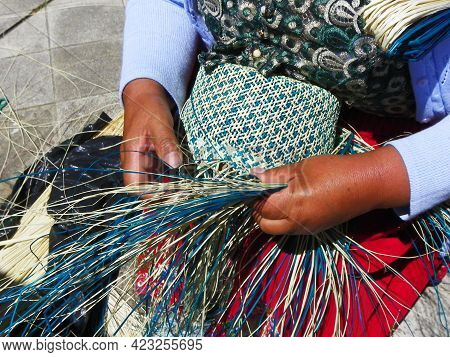Traditional Weaving Of Ecuadorian Panama Hat Or Paja  Toquilla Straw Hats, Unesco Intangible Cultura