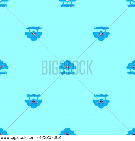 Crying Cloud Pattern Seamless. Cloud Is Crying Like Rain Background. Vector Texture