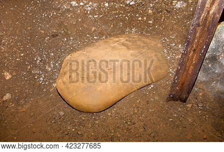 The megalithic block inside mysterious Ravne tunnels in Bosnian Pyramid Valley , Visoko . Bosnia and Herzegovina.