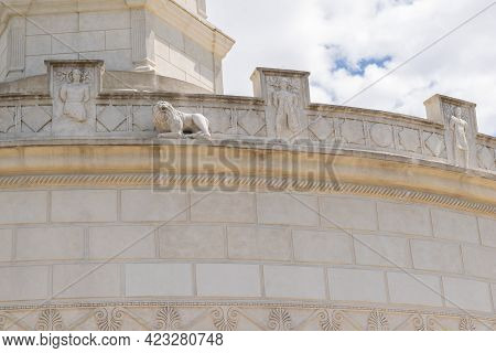 Adamclisi, Constanta, Romania - August 04, 2020: Detail Stone Sculpture Of Tropaeum Traiani At Adamc