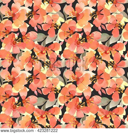 Hand-painted Summer-autumn Floral Seamless Background With Abstract Multi-hued Flowers And Leaves
