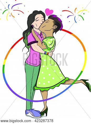 Two Girls In Love Vector Graphic. Lgbt Pride Celebration Lesbians Vector Graphic. Two Girls In Love 