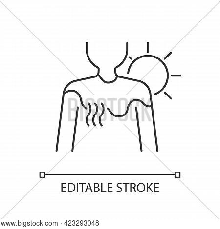 Sunburn Linear Icon. Person Under Sunlight Exposure. Inflammation During Summer From Heatstroke. Thi